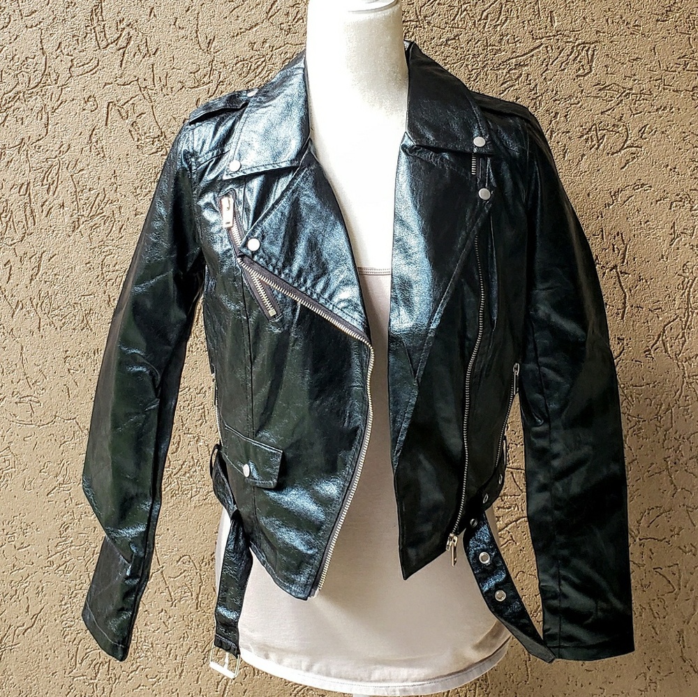 Red Metallic Asymmetrical Zip Jacket